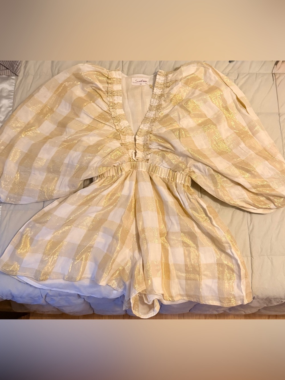 SUNDRESS Alicia Romper Size M/L Gold Gingham Metallic Threading NWT - Picture 16 of 16